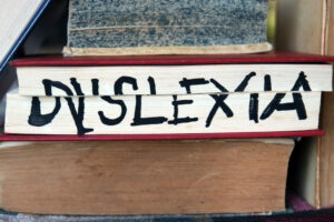 Dyslexia written on book